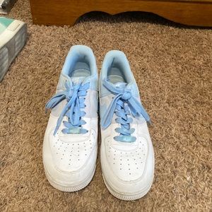 White and blue custom air forces